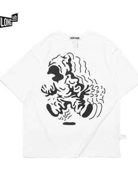 【HUANG YULONG】《行走的帽衫人》白色纯棉宽松印花t恤中国风