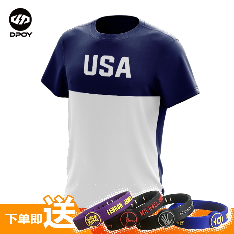 2019世界杯美国队男篮训练服短袖 USA梦之队热身短袖圆领T恤速干