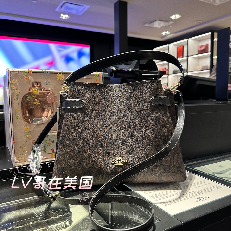 美国代购Coach蔻驰女包Hanna牛皮PVC手提腋下单肩斜挎包水桶包