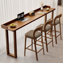 实木吧台桌胡桃木色 咖啡厅高脚桌椅组合 家用阳台长桌靠窗窄桌