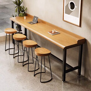 吧台桌实木长条桌子家用靠墙窄桌子酒吧台餐饮奶茶店商用高脚桌椅