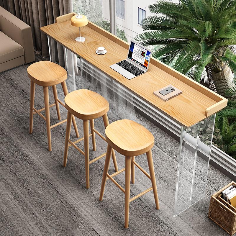 亚克力实木吧台桌简约现代 家用靠墙悬浮透明高脚桌 吧台桌椅组合