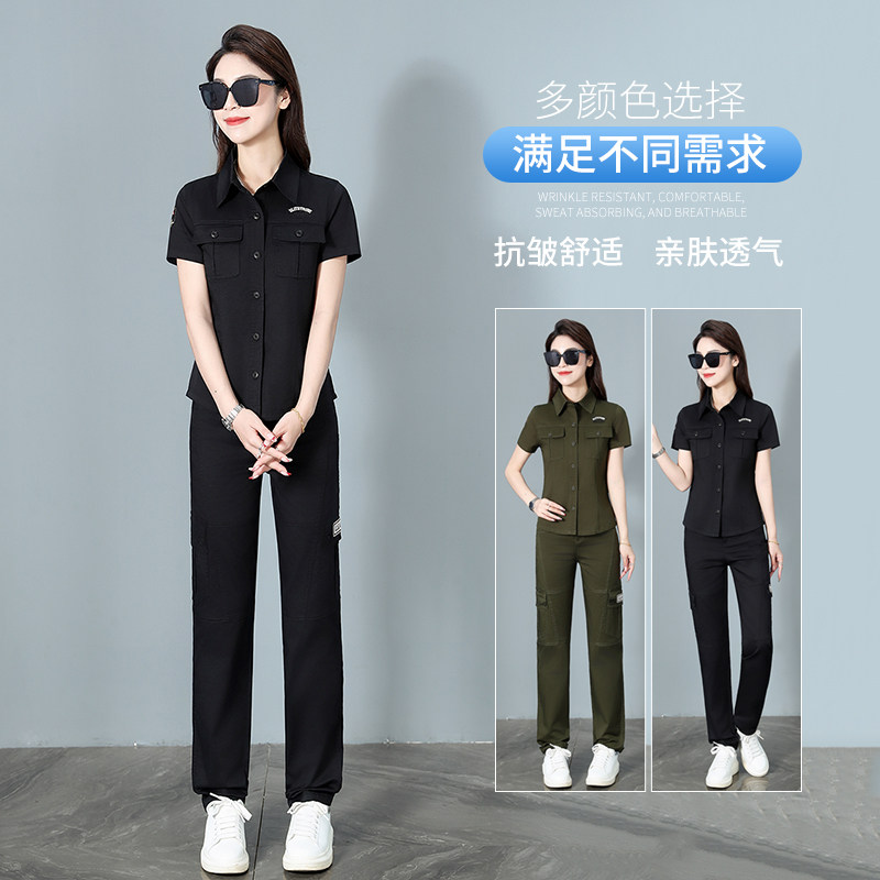 夏季新款迷彩服衬衣工装两件套