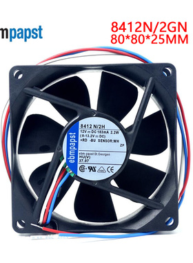 全新德国进口风机 8412N/2GN 12V 235mA 2.8W 8厘米8025散热风扇