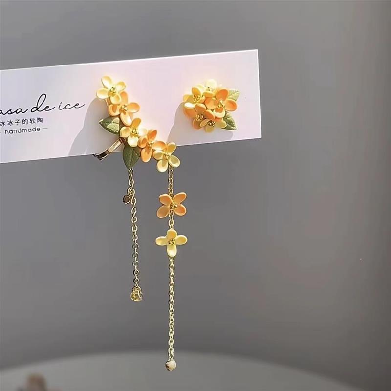 桂花流苏耳环流苏耳坠小众高级感耳环女甜美桂花流苏长款花卉耳坠
