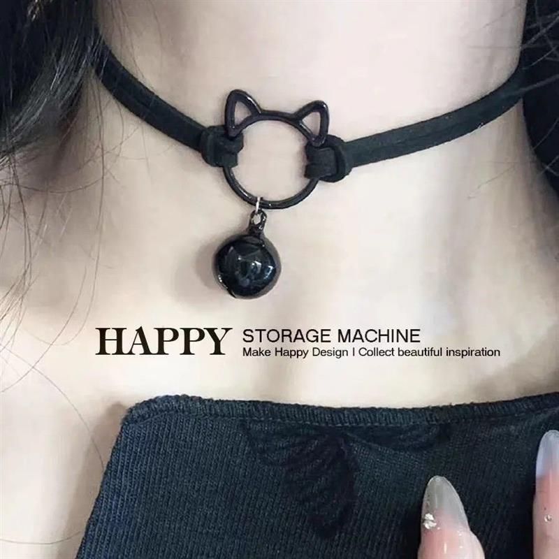 新款甜酷辣妹暗黑猫咪铃铛锁骨学生项炼颈带项圈脖带choker