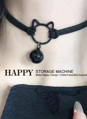 新款甜酷辣妹暗黑猫咪铃铛锁骨学生项炼颈带项圈脖带choker
