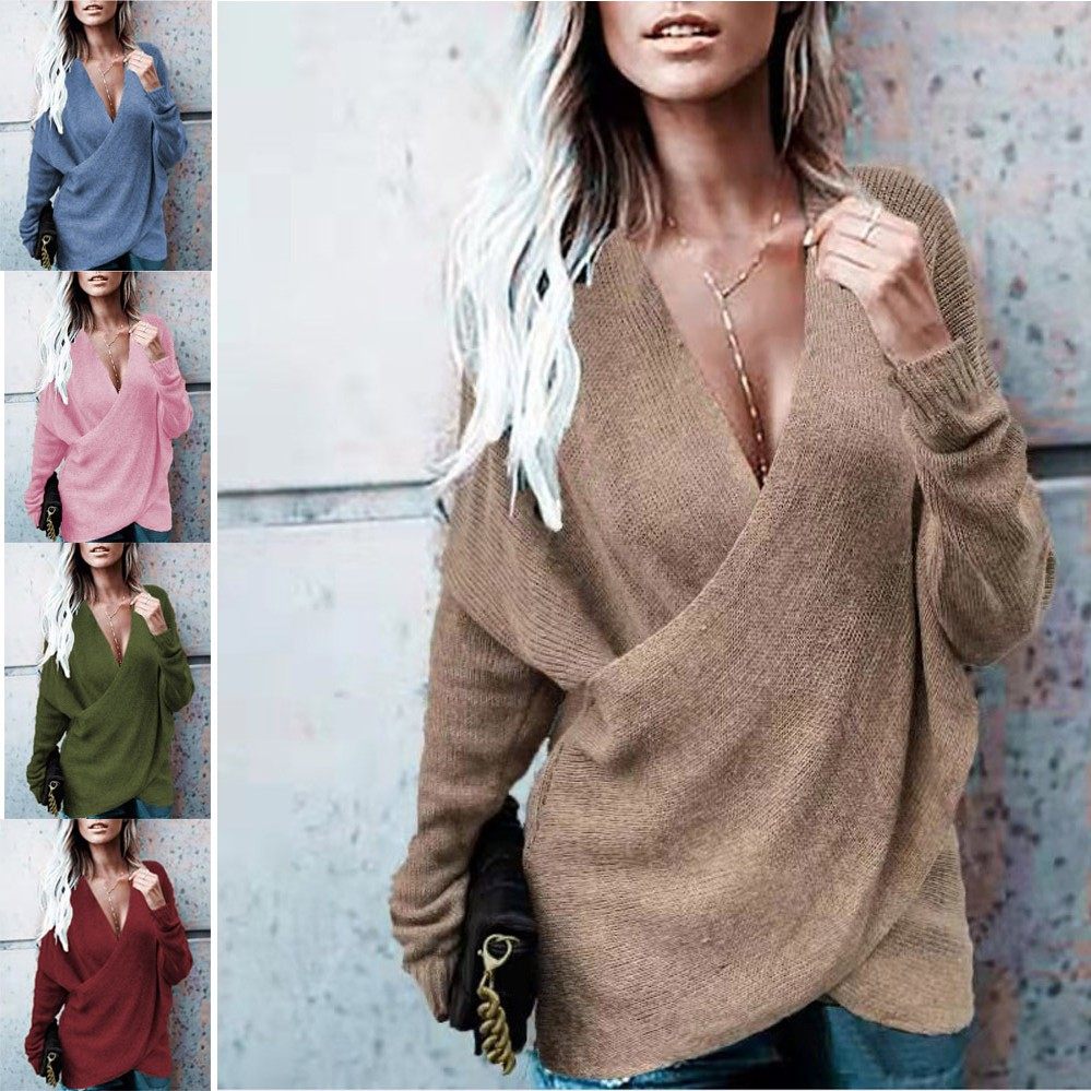 秋衣女外穿新款针织衫交叉亚马逊欧美外贸秋冬宽松女式毛衣,个性定制/设计服务/DIY,连衣裙加工定制,淘宝优惠券,粉丝福利购,淘宝优惠卷