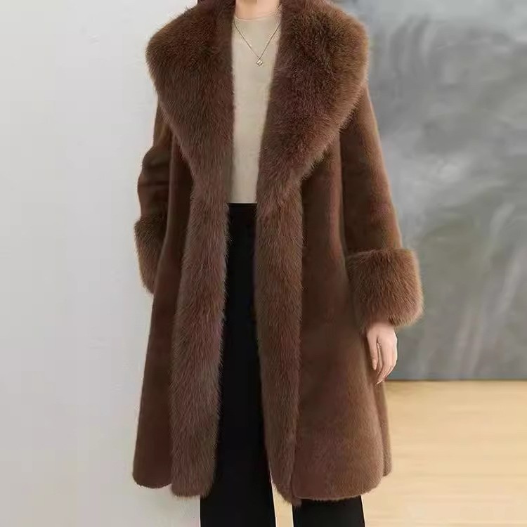 秋冬新款长款大毛领门禁皮草外套女士宽松休闲大码貂绒大衣