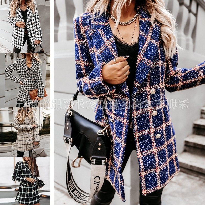 欧美爆款亚马逊新品风西装领双排扣长袖毛呢外套女秋冬,个性定制/设计服务/DIY,连衣裙加工定制,淘宝优惠券,粉丝福利购,淘宝优惠卷