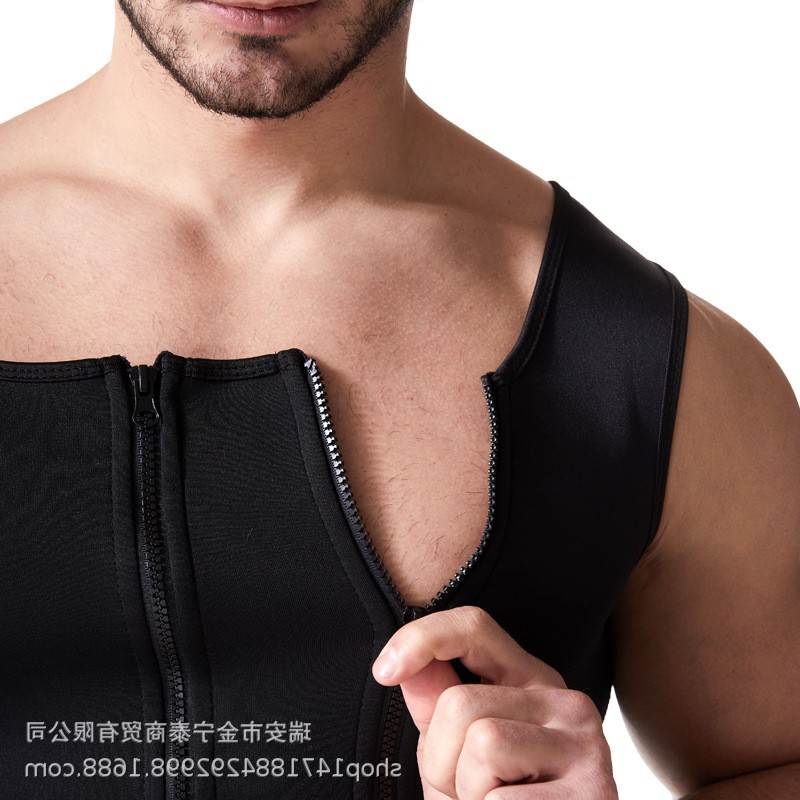 男款桑拿服收腹双拉链背心运动马甲跨境束身衣氯丁橡胶紧身塑身衣