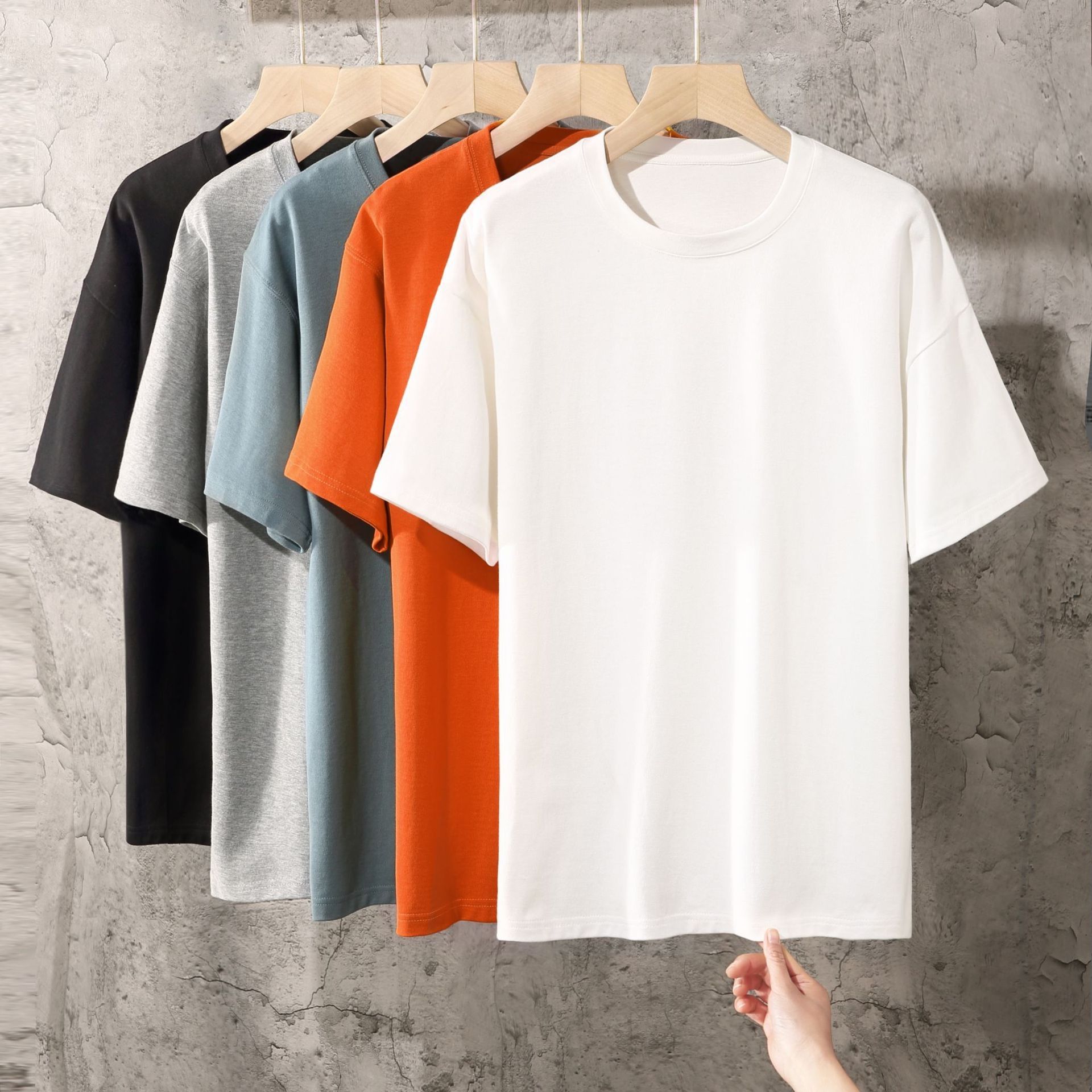 纯棉短袖恤女装正肩圆领上衣纯色半袖男女打底衫恤