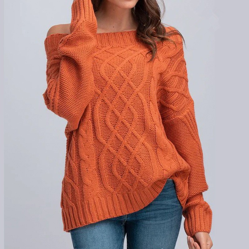 亚马逊毛衣欧美圆领套头麻花毛衣女秋冬爆款女装针织衫