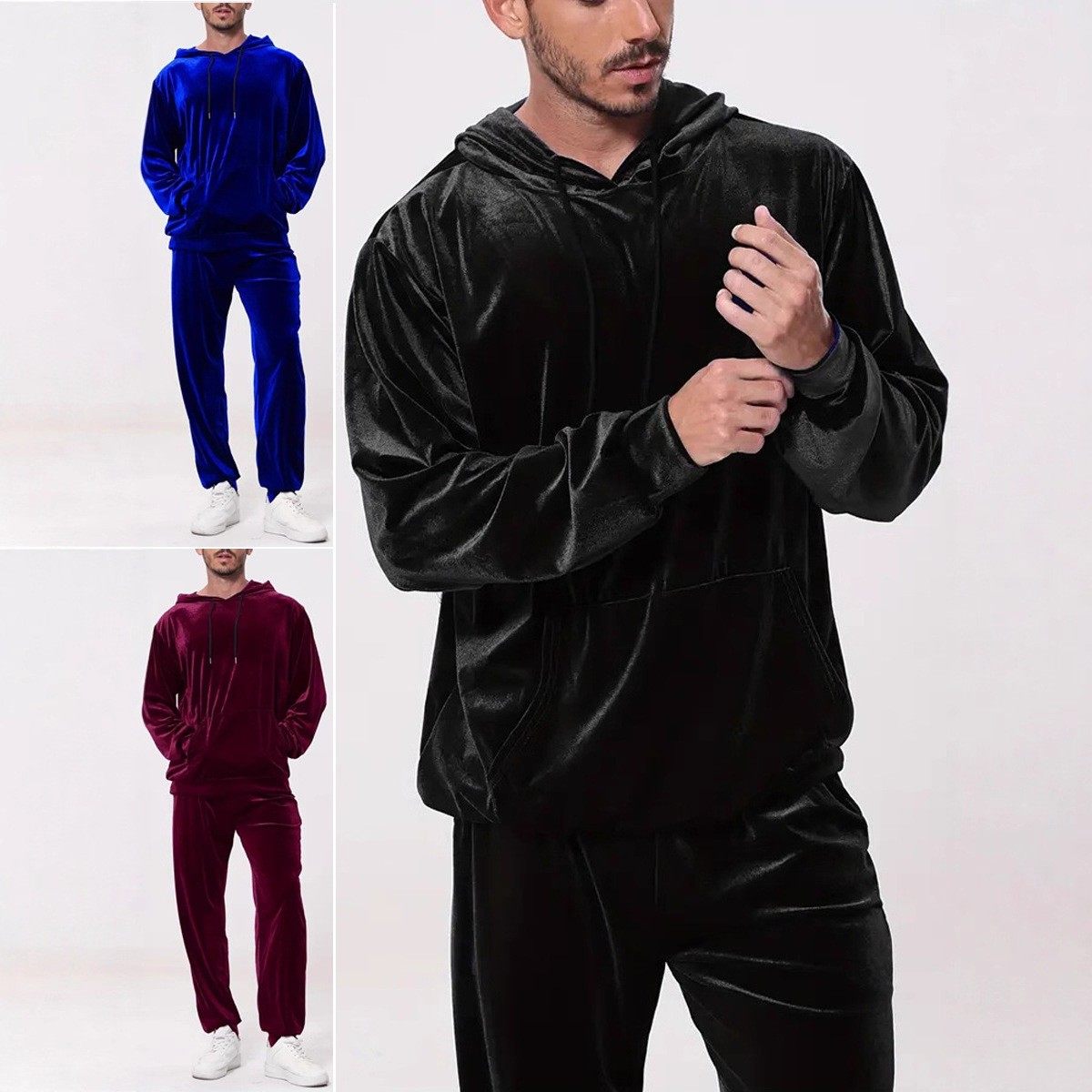 亚马逊欧美跨境男士纯色丝绒休闲套装长袖连帽卫衣束脚长裤两件套,个性定制/设计服务/DIY,连衣裙加工定制,淘宝优惠券,粉丝福利购,淘宝优惠卷