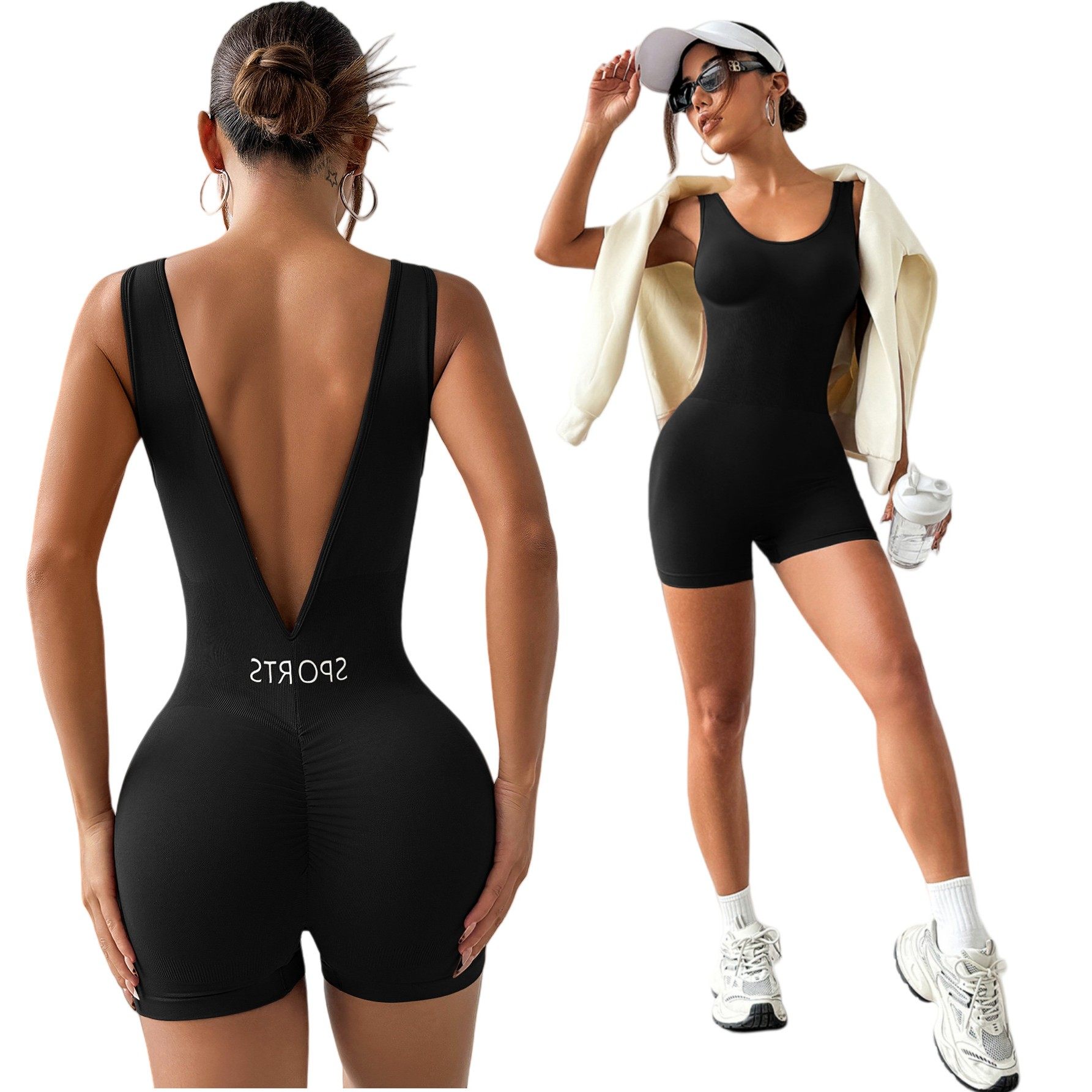 跨境现货欧美深腰瑜伽连体衣塑身健身服紧身短款一体式运动服女,个性定制/设计服务/DIY,连衣裙加工定制,淘宝优惠券,粉丝福利购,淘宝优惠卷