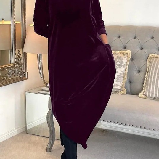 跨境亚马逊春季新款欧美显瘦气质圆领长款连衣裙