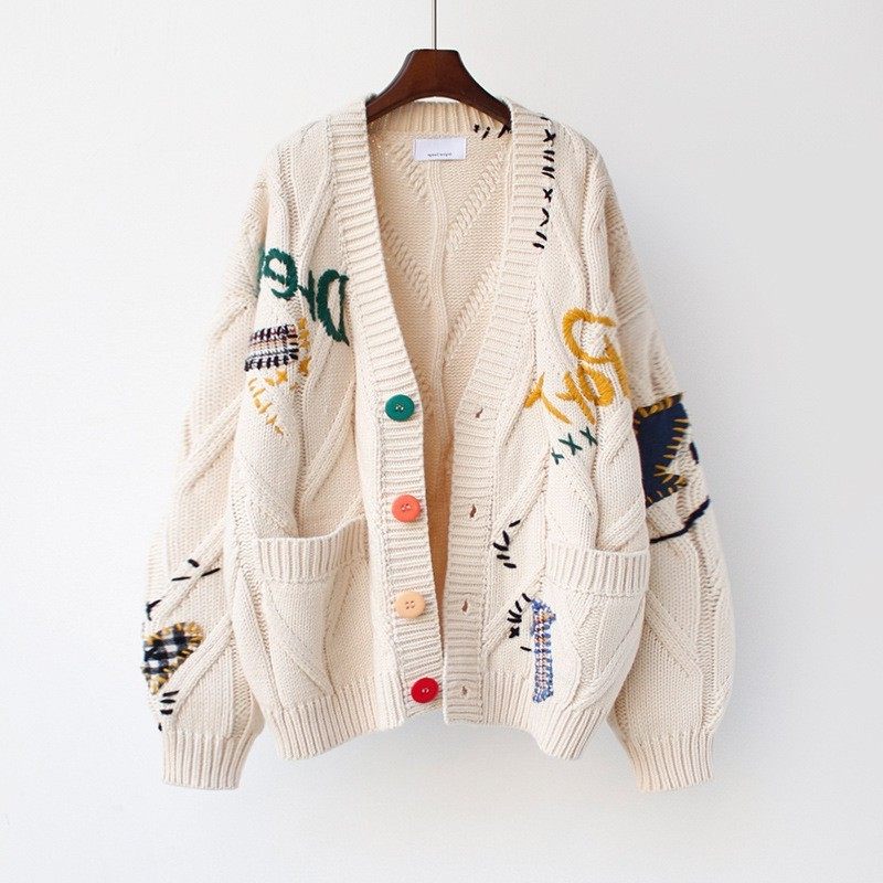 时尚慵懒风刺绣毛衣女秋冬年新款字母设计感宽松针织衫外套潮,个性定制/设计服务/DIY,连衣裙加工定制,淘宝优惠券,粉丝福利购,淘宝优惠卷