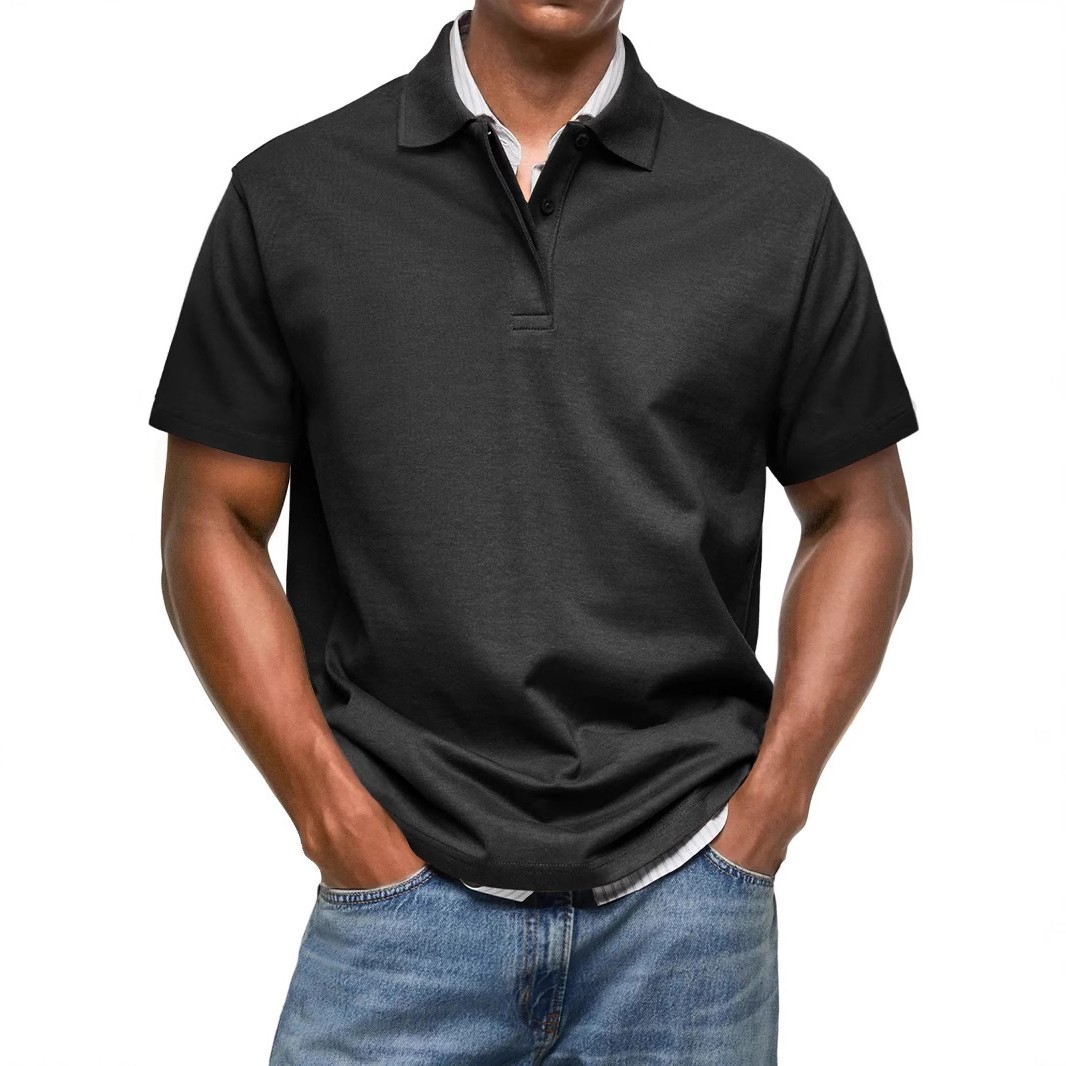 新款跨境亚马逊独立站男士休闲百搭短袖隐纽扣翻领衬衫衫