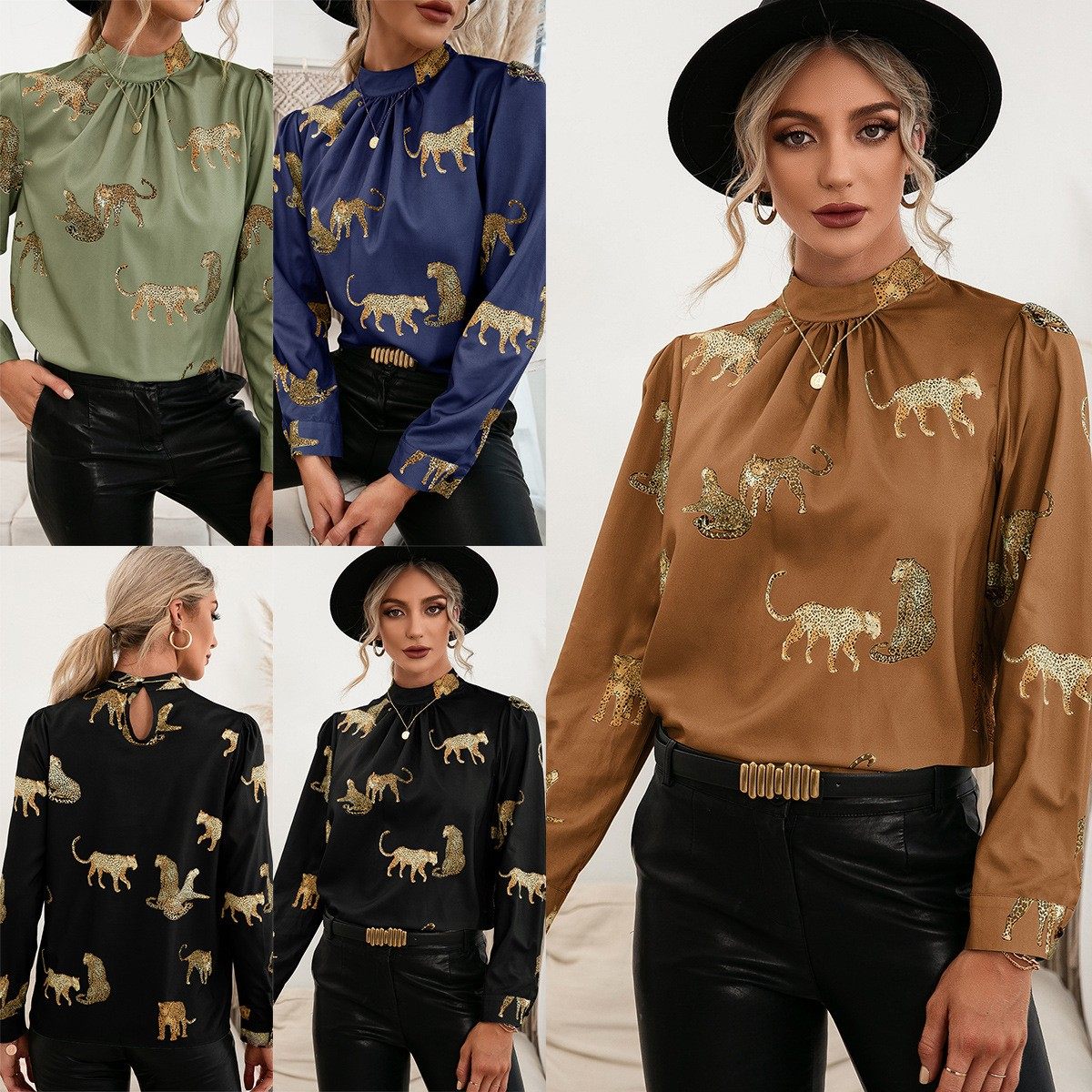 亚马逊跨境外贸春夏新款欧美豹子印花衬衣长袖套头衬衫上衣 女,个性定制/设计服务/DIY,连衣裙加工定制,淘宝优惠券,粉丝福利购,淘宝优惠卷