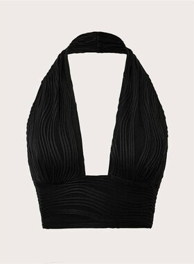 Sexy Solid Backless Crop Halter Top Women Summer 2024 Y2K Cl