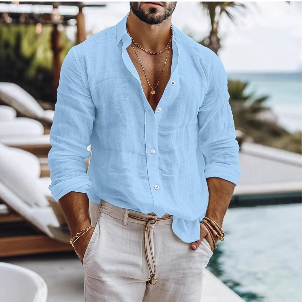 男士衬衫休闲款式长袖商务休闲衬衫跨境独立站