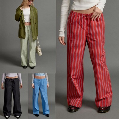 Women's wide leg pants, low waist casual striped pants