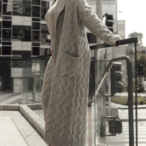 新款针织开衫长款毛衣外套欧美风女装宽松大版角花