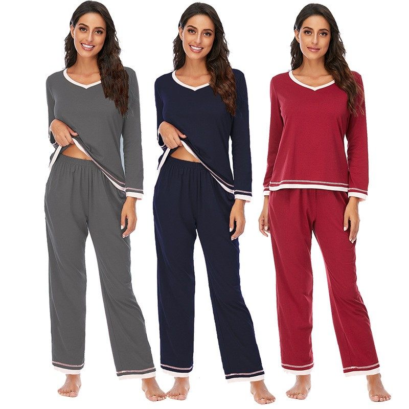 亚马逊春秋新款家居服欧美女装圆领长袖长裤套装撞色睡衣,个性定制/设计服务/DIY,连衣裙加工定制,淘宝优惠券,粉丝福利购,淘宝优惠卷