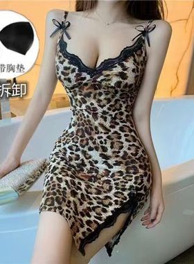 豹纹吊带不规则紧身短裙足浴工作服spa技师夜场性感显瘦连衣裙夏
