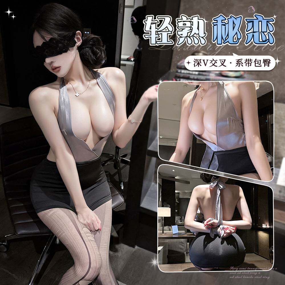 夜听香情趣内衣女性感深v交叉系带轻熟秘恋包臀职业秘书制服