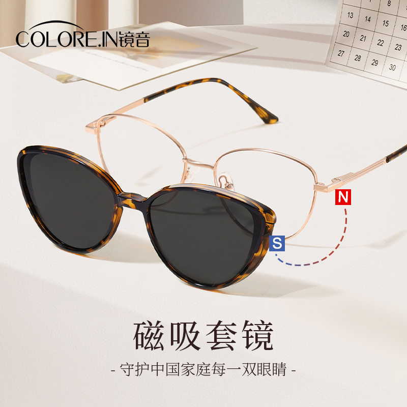 镜音近视墨镜女磁吸玳瑁眼镜