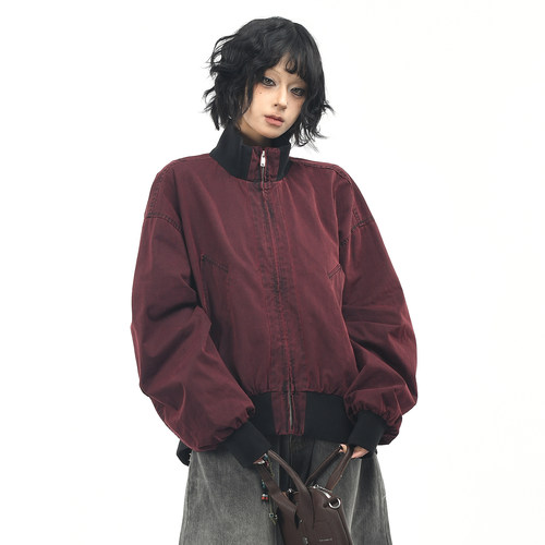 美式复古做旧水洗棒球服夹克外套