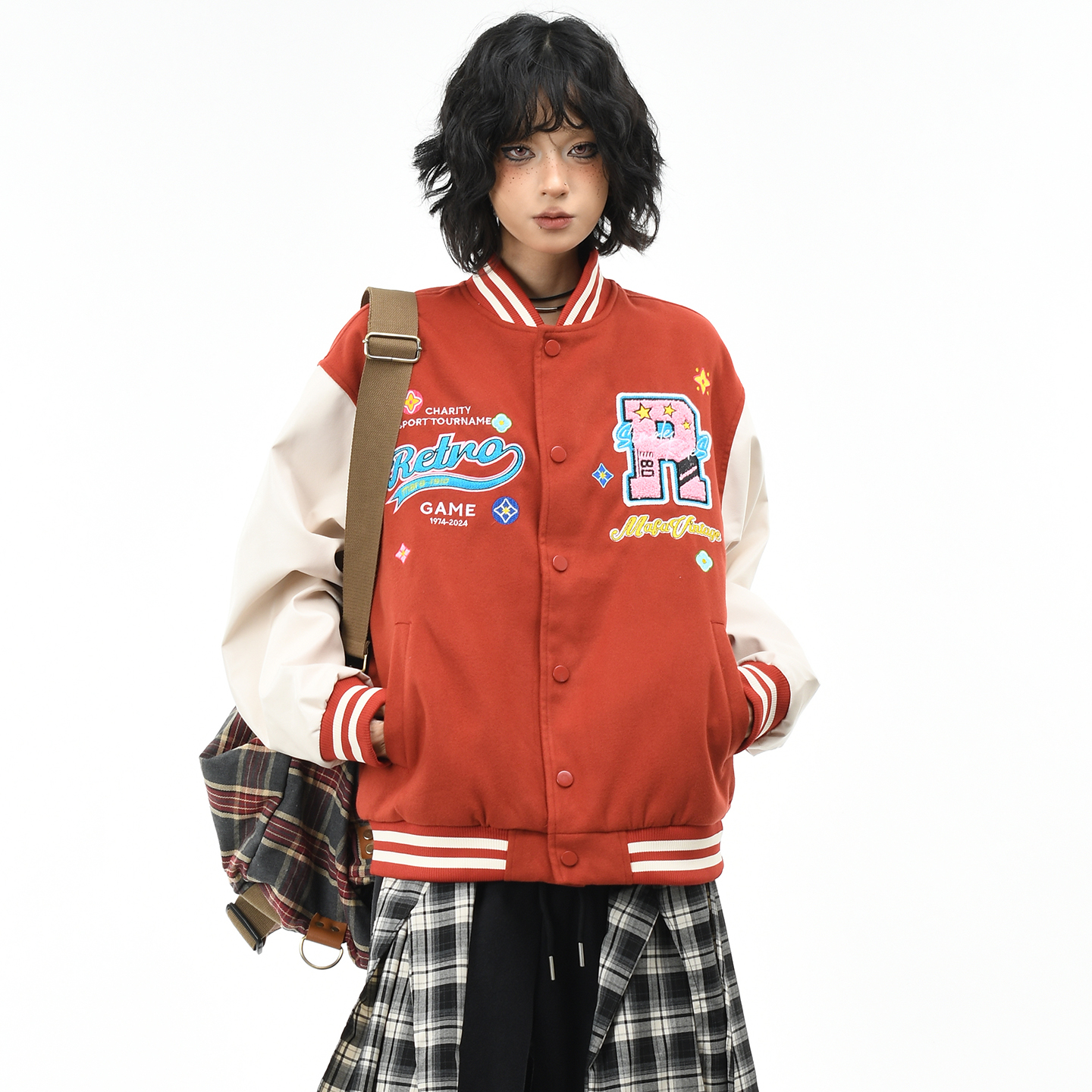 原创美式复古10号刺绣棒球服外套