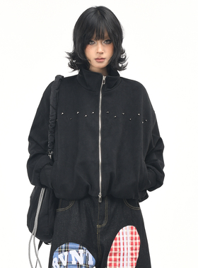 OV原创美式短款铆钉设计感立领外套男女秋季街头宽松休闲痞帅夹克