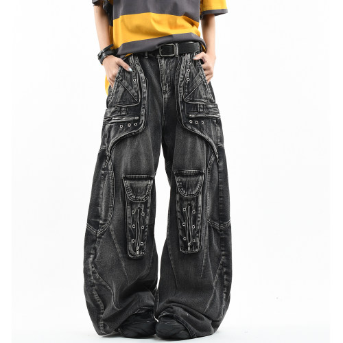 原创美式重工做旧解构工装牛仔裤