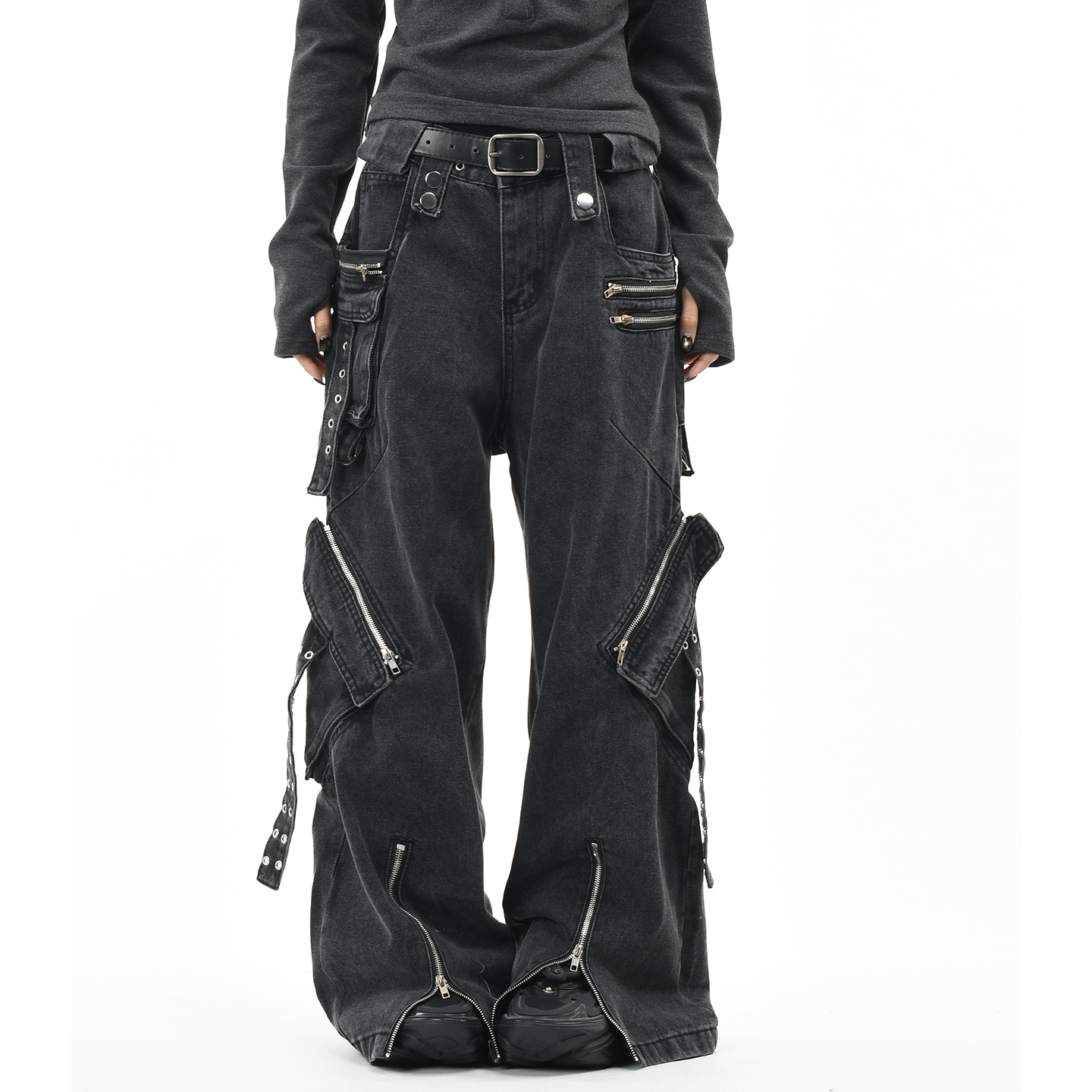 原创美式废土风多口袋工装牛仔裤