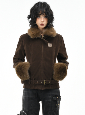 OV原创美拉德摩登复古夹棉外套女冬季短款收腰显瘦毛领棉衣棉服潮