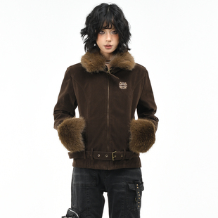 OV原创美拉德摩登复古夹棉外套女冬季短款收腰显瘦毛领棉衣棉服潮