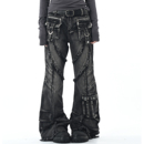 子 女亚文化朋克辣妹微喇叭长裤 OV原创美式 重工做旧水洗毛边牛仔裤