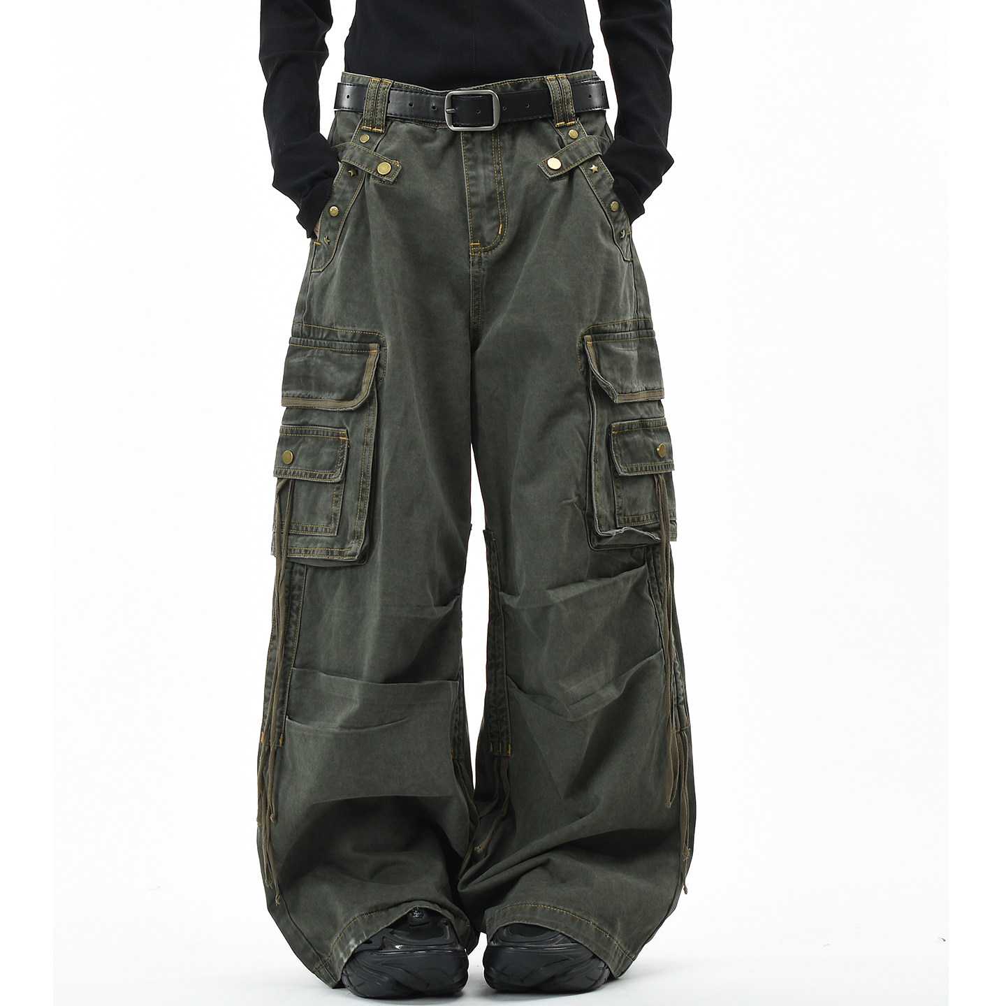 OV原创美式复古做旧水洗多口袋工装裤男女褶皱宽松阔腿休闲长裤子,女装/女士精品,休闲裤,淘宝优惠券,粉丝福利购,淘宝优惠卷