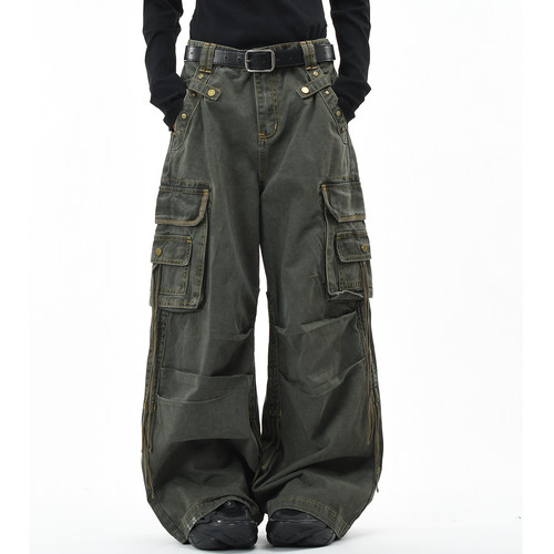 原创美式复古做旧多口袋工装裤潮