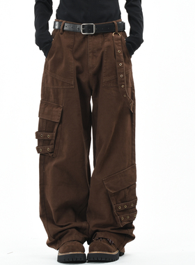 OV原创美式复古多口袋解构水洗工装裤男女宽松阔腿休闲痞帅长裤潮