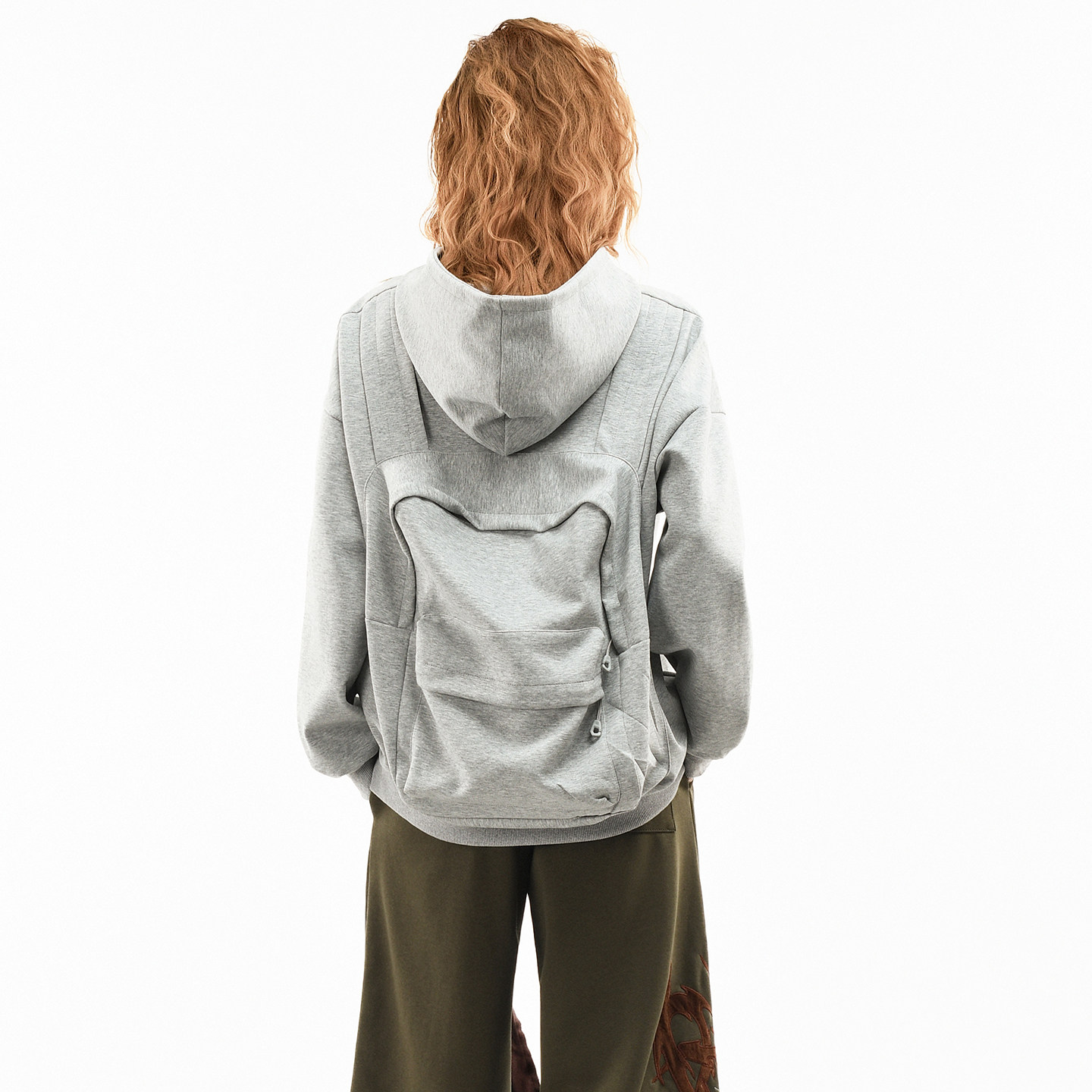 OV原创学院风小书包一体设计感连帽卫衣女春季街头宽松情侣帽衫潮