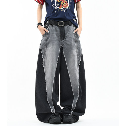 原创亚文化废土风做旧水洗牛仔裤