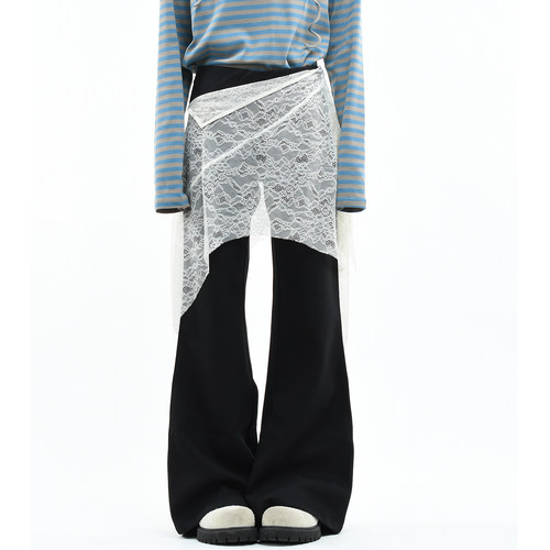 原创美式蕾丝屁帘微喇叭休闲裤潮