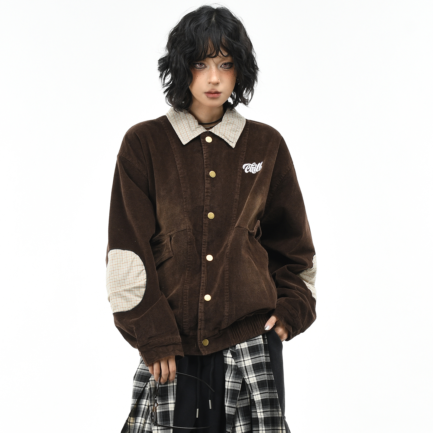 原创美式复古灯芯绒做旧翻领外套