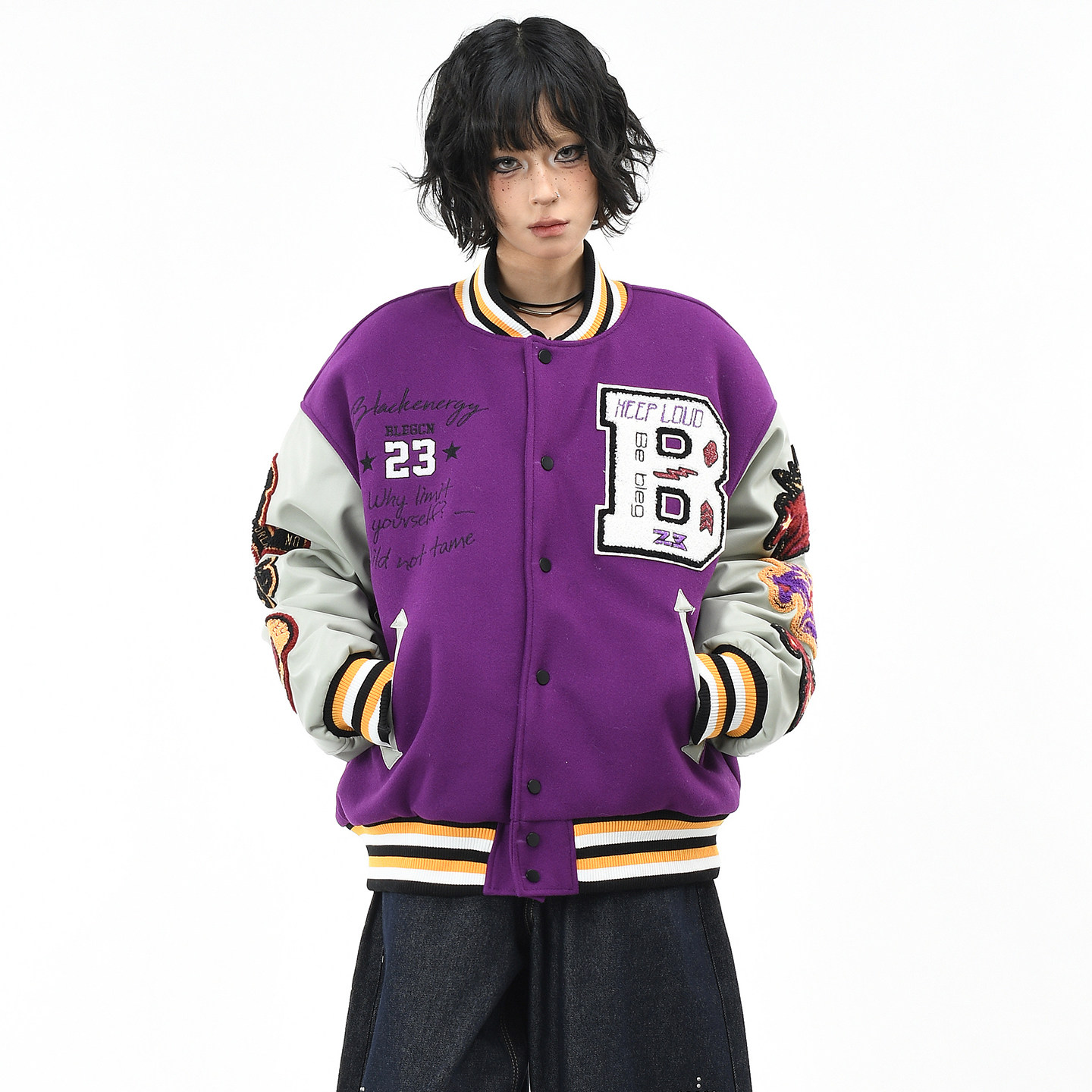 原创美式植绒刺绣棒球棉服外套潮