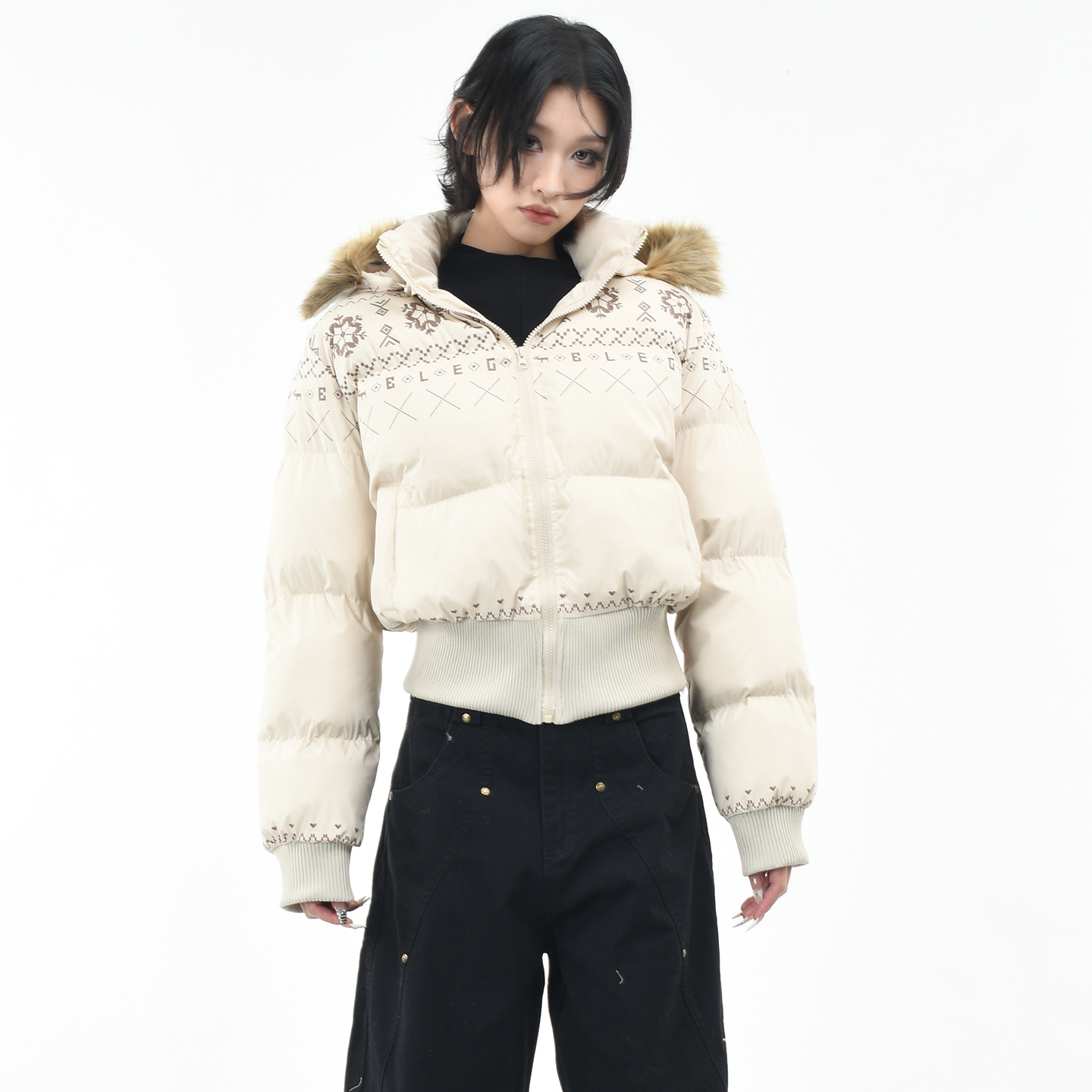 原创美式费尔岛可拆卸毛领棉服潮