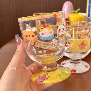 【又又海】可爱果汁杯家用玻璃杯饮料杯甜品杯高颜值水杯高脚酒杯