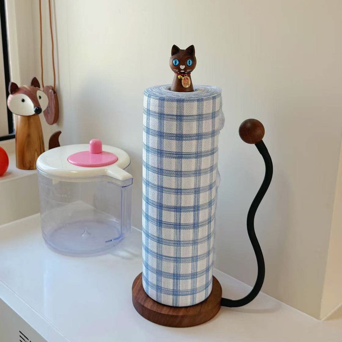 霜山厨房纸巾实木架北美黑胡桃樱桃木实木猫咪厨房纸巾架全国包邮